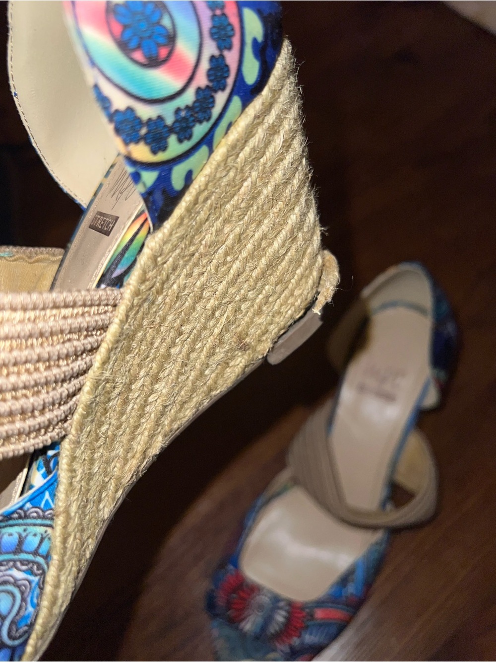 Impo Blue Floral Boho Summer Vacation Stretch Wedge Strap Sandals Size 8.5 - Picture 6 of 7